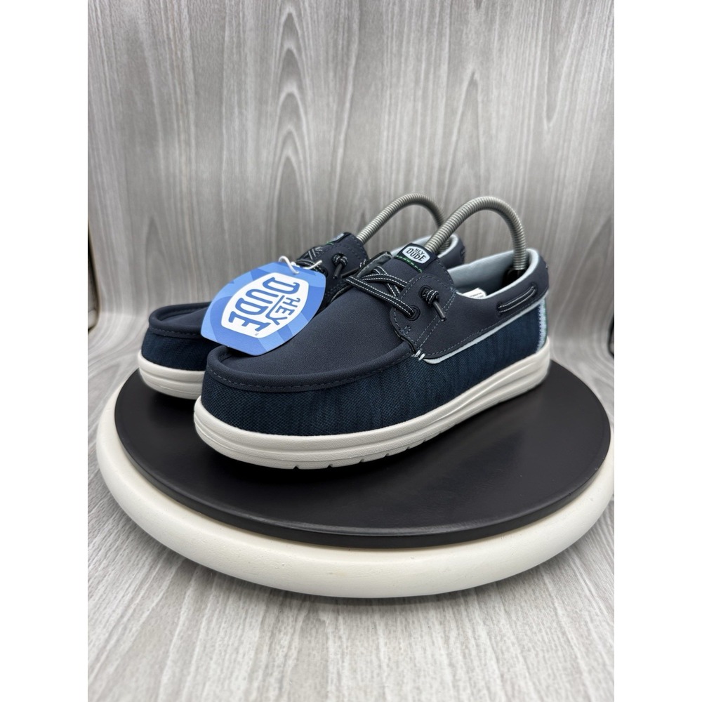 HEY DUDE Wells Classic Junior Size 6 Womens 8 Navy Blue Slip On Boat Shoes NEW